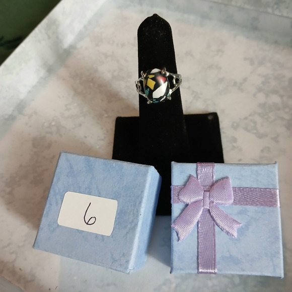 Abstract Multicolor Silver Ring - Picture 4 of 5